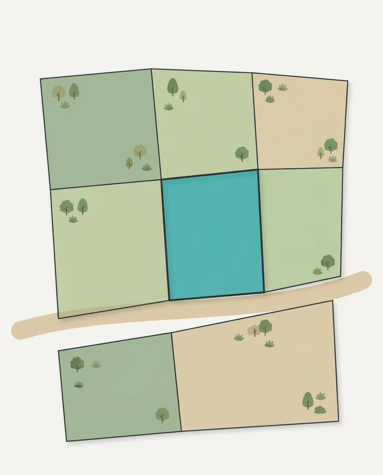Illustration of a cadastral plan with one plot highlighted, for the example of a plot in Albion (Mauritius)